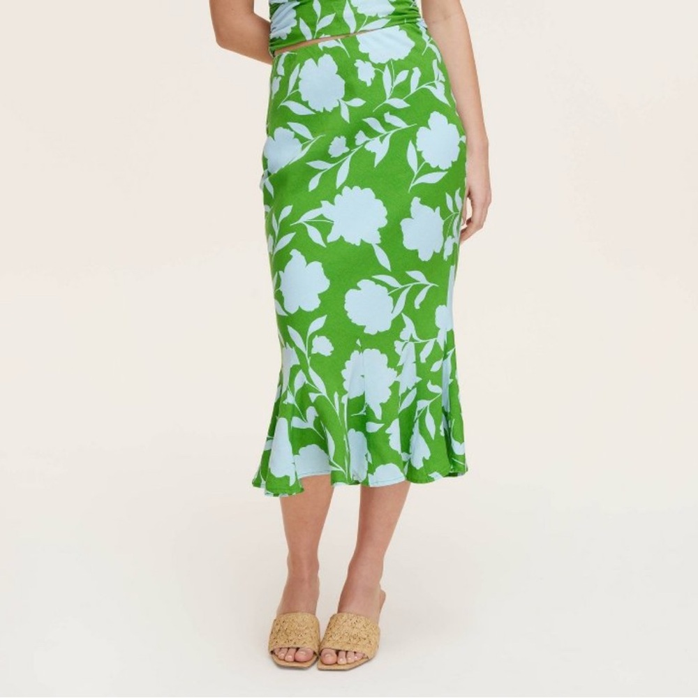 Kate Spade Green Trumpet Midi Skirt with Ruffles